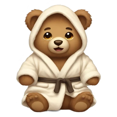 Light Brown fluffy stuffed bear sitting wearing a cream bathrobe with bunny ears on it sticker