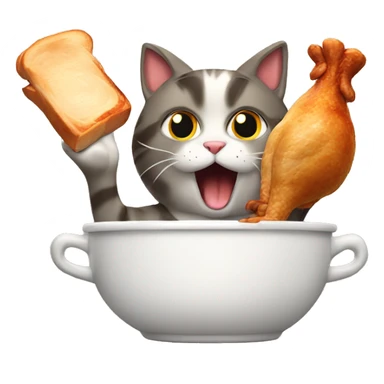 cat eating roast chicken sticker