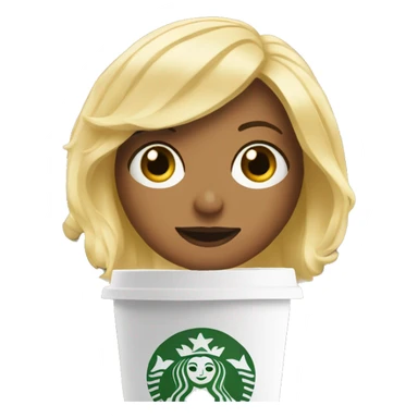 Dory with a blonde wig and a Starbucks cup sticker