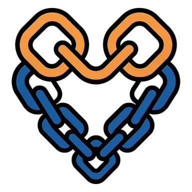 metallic links forming a heart shape, chain heart icon, lineal color icon with black outlines sticker