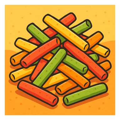 a playful pile of colorful veggie straws, snack food, cartoon style, vibrant and fun sticker