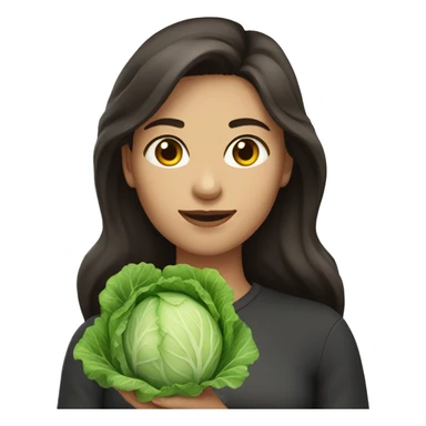 Women with long dark brown hair with name CAPUSTA hold in hands a cabbage  sticker