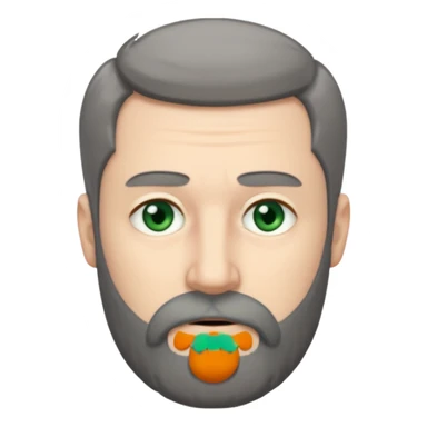 Greenish grey eyed adult man with tired look. Short dark grey hair, poor amount. He has a very long beard hanging. Pale skin. He's serious and looks tired. Make sure his hair and beard are both dark grey. sticker