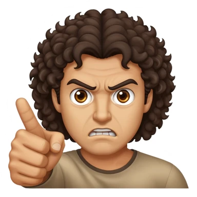 Angry tan man with big dark curly brown hair and brown eyes pointing at me sticker