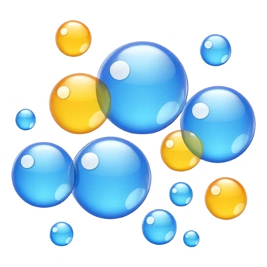 3D iPhone style emoji of free-floating bubbles, scattered randomly in the air, translucent and shiny, various sizes, not contained in any circle, isolated on white background, soft shadows, high detail,  sticker