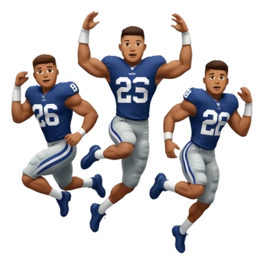 Saqoun Barkley hurdle over a 2 people sticker