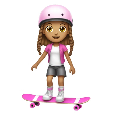 white little girl, brown hair with braids, with pink helmet skateboarding sticker