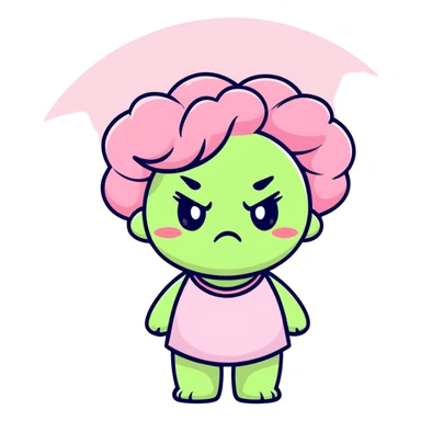 soft pink rose flower with puffed cheeks and an angry pouty face, stomping adorably, pastel tones, chibi round shape sticker