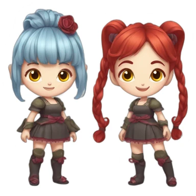Ogre (oni) girl with red hair ponytail and lolita ouffit sticker
