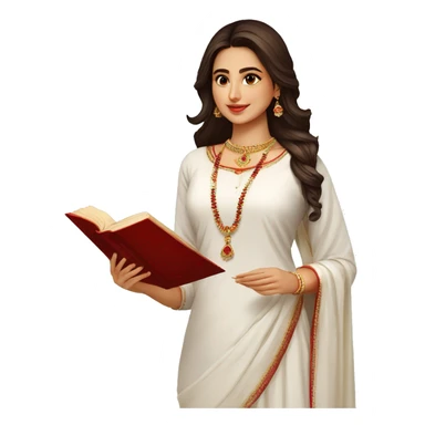 A modern women wearing white Kurti no embroidery red dupatta no jewellery and book in hand sticker