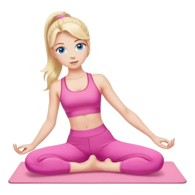 a nlode girl with blue eyes wearing a pink workout set, doing pilates sticker