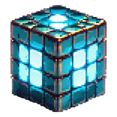 cube with a metallic sheen, glowing edges, classic arcade vibe sticker