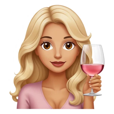 Blonde model with brown eyes, long wavy hair, wine tasting rosé sticker