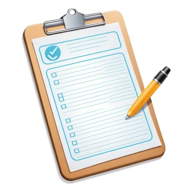 clipboard holding a simplified service order paper with faint lines, with a small checkmark symbol, clean vector art, bright colors, isolated sticker