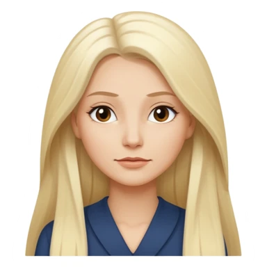 Stylized emoji portrait of a sexy long-haired white-blonde woman, confident expression, smooth skin, minimal makeup, clean background sticker