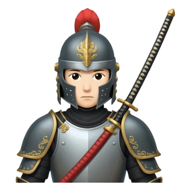 Armored noble with katana at side, kabuto helmet, stern posture. sticker