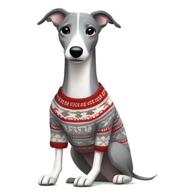 Grey whippet in a fair isle jumper playing sticker