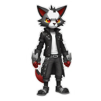 cool edgy black white grey punk red animal hybrid Fakemon full body sticker