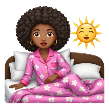 Black girl dark skin with afro Hair wake up of her bed in the morning whit the Sun. She has big lips and a beautiful pijama sticker