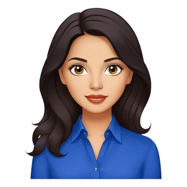 Lynette Torres, Puerto Rican actress with olive-tan complexion, beautiful facial features, bright expressive eyes, defined cheekbones, full lips with warm smile, long flowing dark hair, wearing a stylish blue blouse sticker