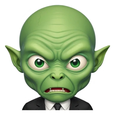 an old alien with black suit, angry sticker
