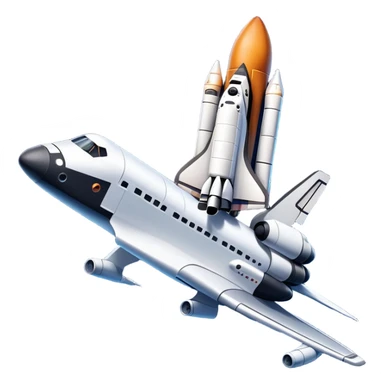 An icon featuring a space shuttle and an airplane against a starry sky, symbolizing aerospace technology. The design includes rocket boosters and satellite orbits, representing the exploration of space and advanced aviation. Transparent background sticker