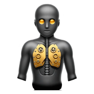 Minimalistic flat vector icon, iOS style, thin black contour on white background. Human silhouette with gear inside the chest. Clean, no text, no shadows sticker