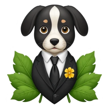 Un Springer allemand noir en costard-cravate et dans la petite poche du costard il y a un trèfle à quatre feuilles sticker