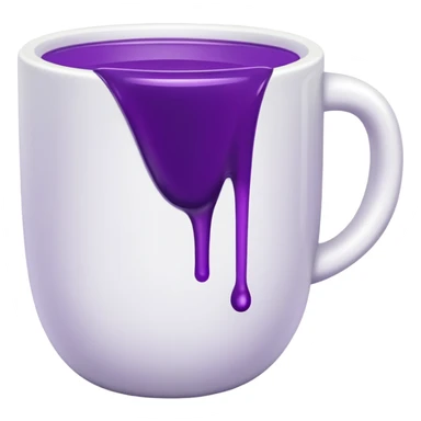 white cup with purple liquid without handle sticker