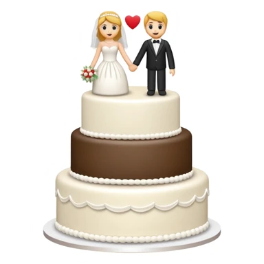 white wedding cake with bride and groom toppers sticker