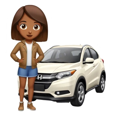 Brown girl standing with white Honda hr-v sticker