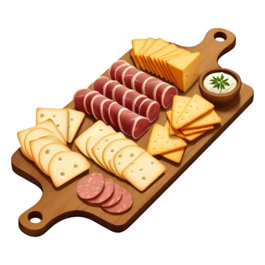 wooden board with sliced meats and cheese wedges sticker
