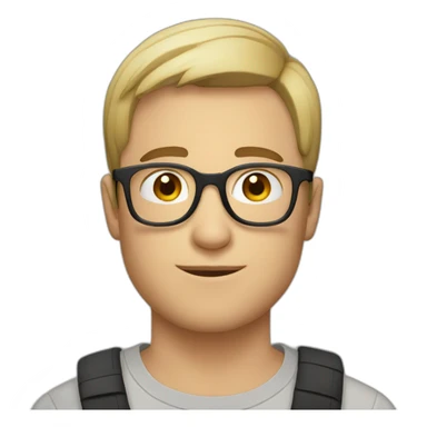 young white man with short straight hair and small beard with rounded glasses sticker