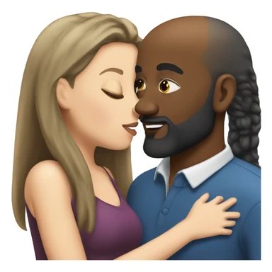 White girl brunette kissing black bald man with beard sticker