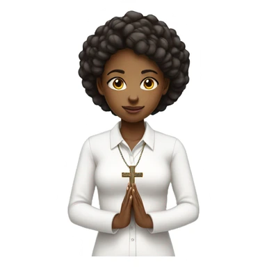 Young Black woman praying with cross necklace in hands white collar shirt sticker