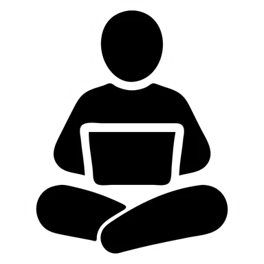 yoga teacher with a laptop, solid filled icon sticker
