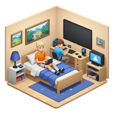 Teenage boy's ultra detailed bedroom interior isometric sticker