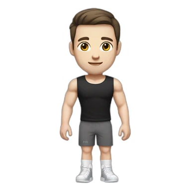 Pale skinned Fit Man With the biceps and dark brown hair in black shirt, gray sports shorts and white Sneakers sticker