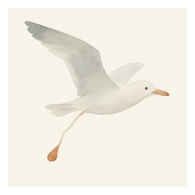 a seagull flying while pooping, watercolor art style, soft and artistic sticker