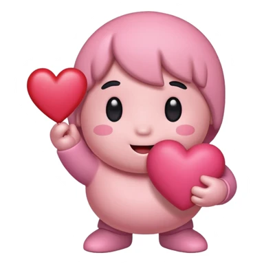 create a chibi sticker of Kirby smiling with a heart in his hands sticker