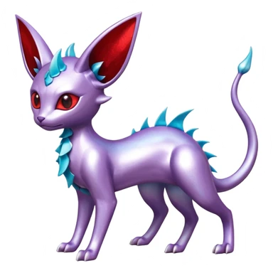 Mechanical Silvery Iridescent Miraidon-Espeon-Mewtwo-Vaporeon-Fakémon-hybrid-creature (full body)  with red eyes and intricate markings sticker