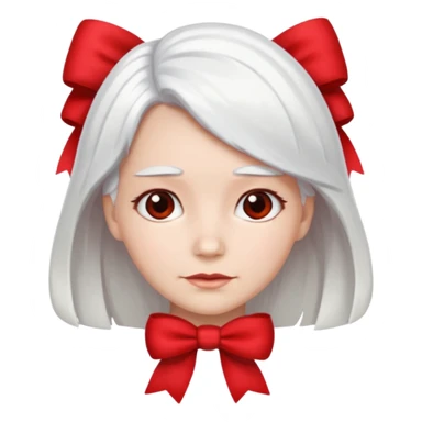 back view of white hair with red bow sticker