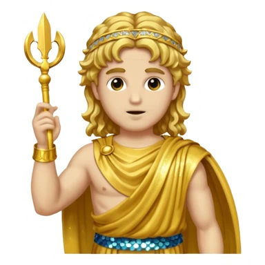 Mercury from Roman Deities with long gold wavy hair, gold sequin toga sticker
