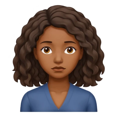 Sad face brown skin color black women wavy hair shoulder length sticker