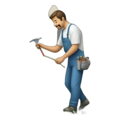 a man paints a fence sticker