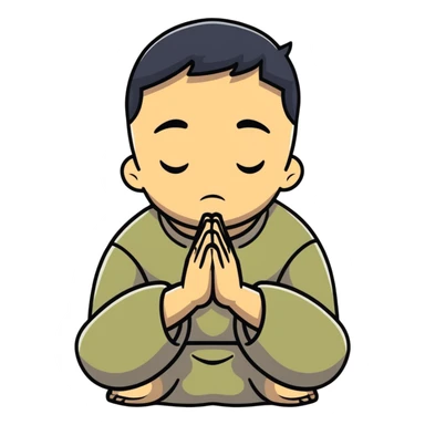 anxious man with hands clasped together in prayer position with worried expression sticker