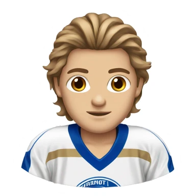 tan boy brown long flow hair blue eyes hockey jersey sticker