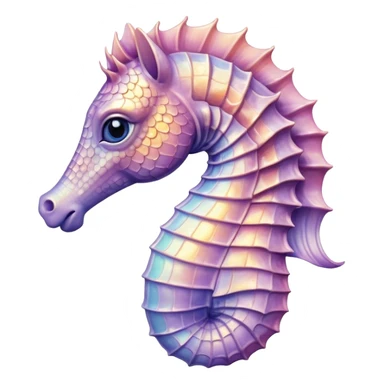 Cinematic Realistic Noble Sea Horse Portrait Emoji, Poised and graceful, with a slender, curved body and an elegantly arched neck adorned with finely detailed, shimmering scales in soft pastel hues, and gentle, focused eyes, rendered with lifelike texture and natural light; high shine, intelligent and serene, styled with an air of oceanic elegance, focused and attentive, soft glowing outline, capturing the essence of a watchful and confident sea horse that appears to drift out of the screen with effortless grace! sticker