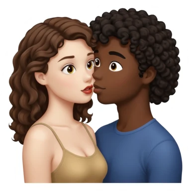 pale girl with brown hair kissing tan boy with black curly hair sticker