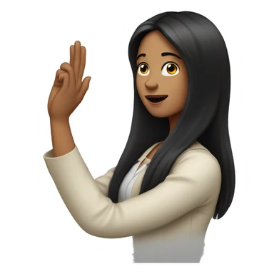 a woman with long black hair with one hand raised up high sticker